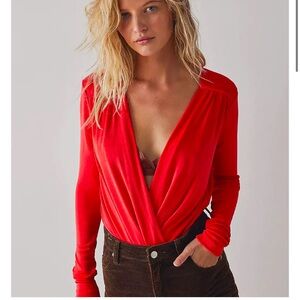 Bright Red Free People Bodysuit NWT